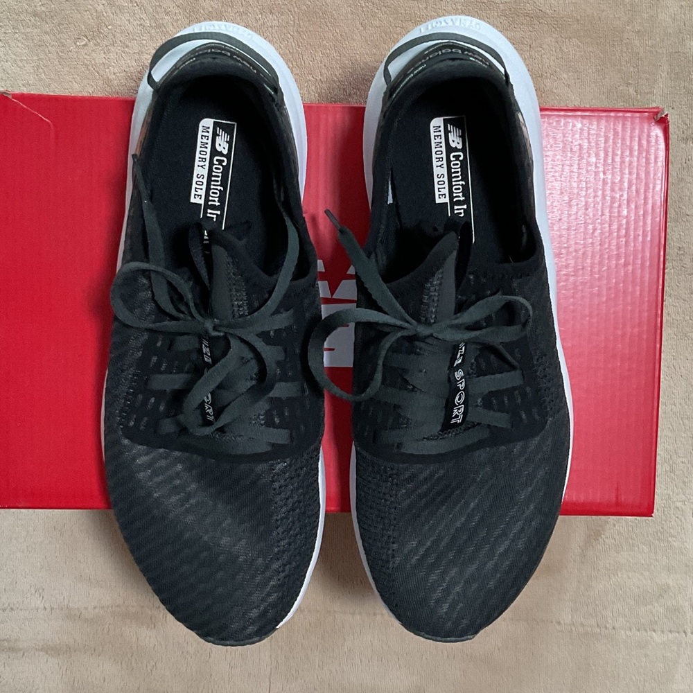 New Balance Women’s Black Knit Athletic Sneakers with White Soles